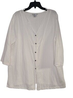 Hot Cotton by Marc Ware White Linen Blend Button Down Top Size L
